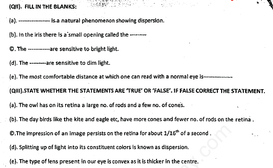 CBSE Class 8 Science Light Assignment